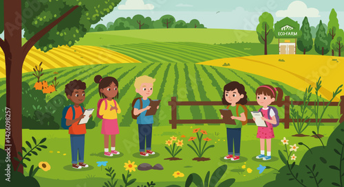 Kids Exploring Nature in a Beautiful Green Field  