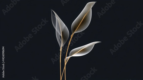 Surreal Botanical Art Featuring a Mesmerizing White Plant Against a Bold Black Background, Eliciting Conceptual Symbolism and Transformation