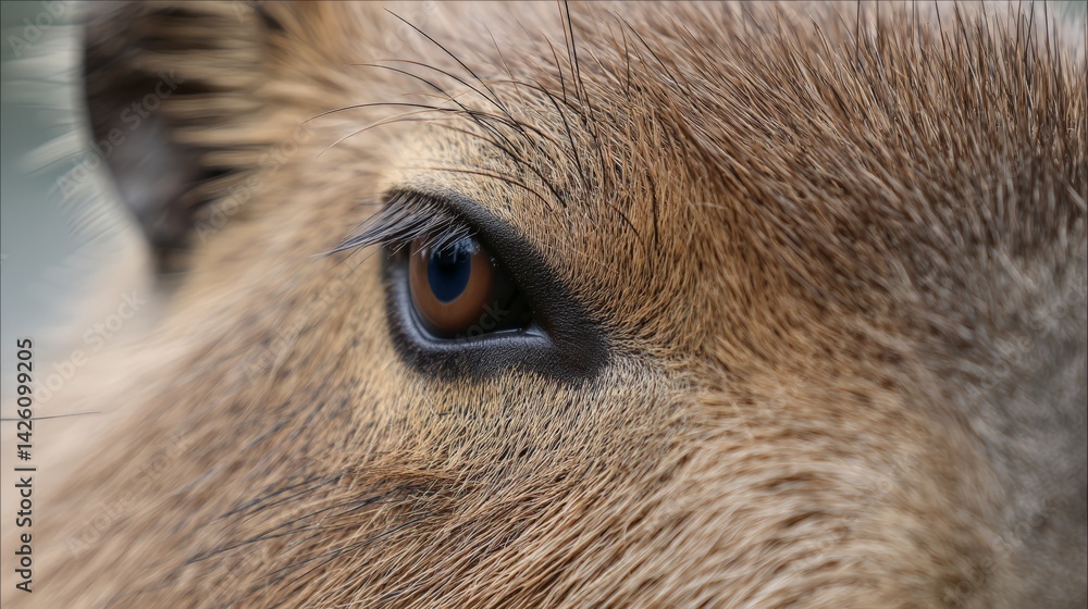 Close-up of a capybara eye featuring detailed fur texture Close-up of a capybara eye featuring detailed fur texture
