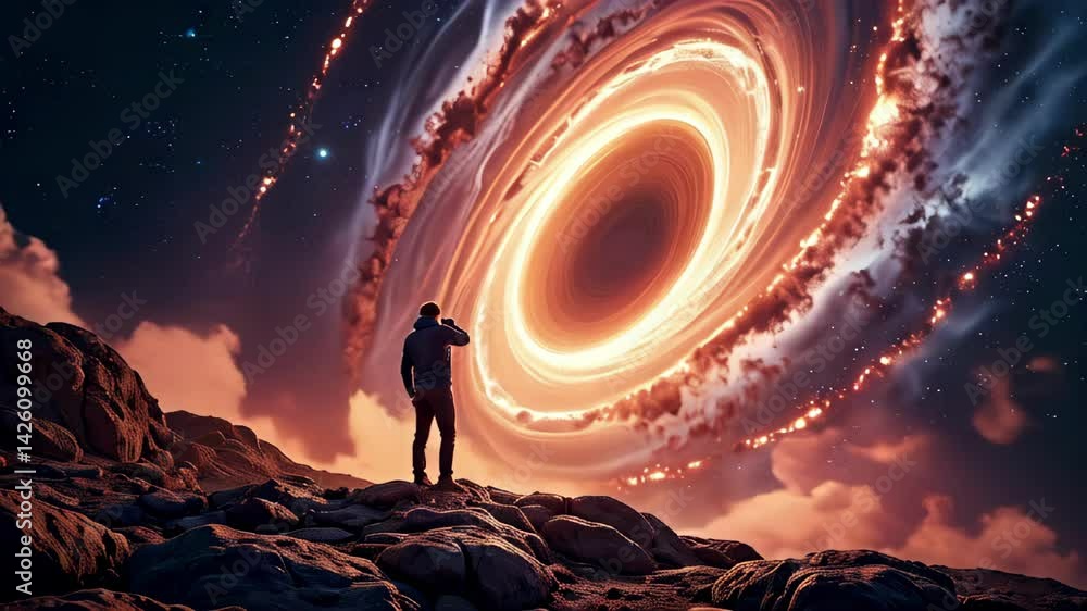 custom made wallpaper toronto digitalPerson contemplating cosmic black hole against a starry night sky
