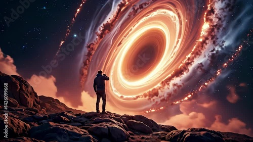 Wallpaper Mural Person contemplating cosmic black hole against a starry night sky   Torontodigital.ca