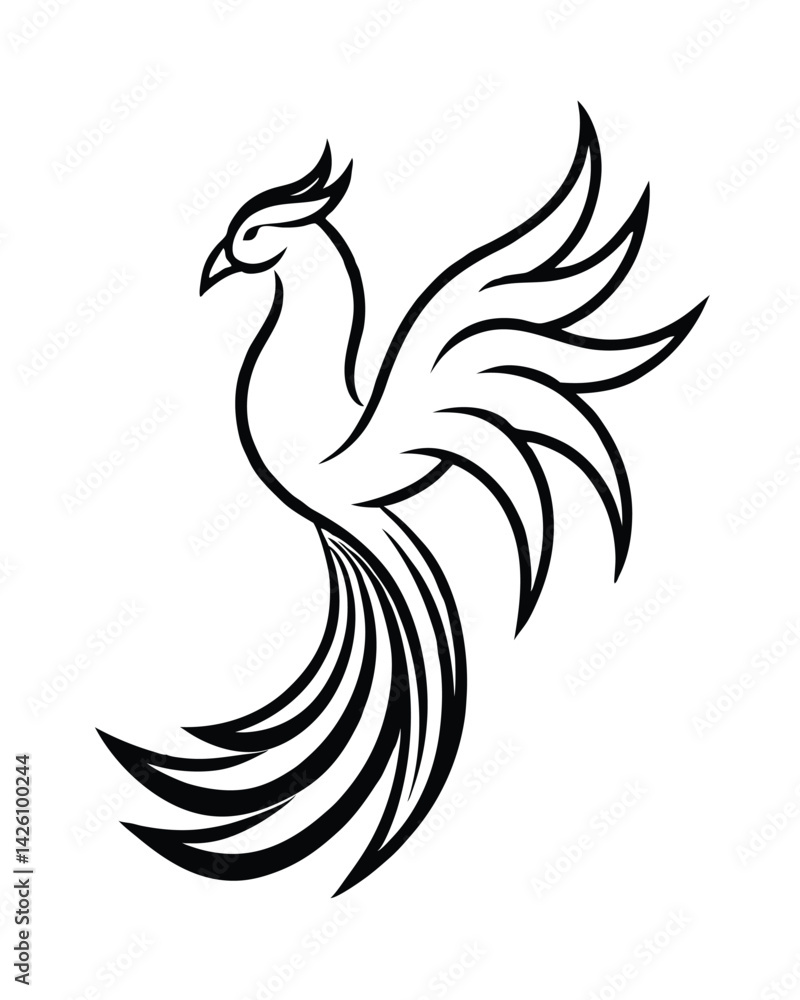 Obraz premium phoenix line art vector black on white