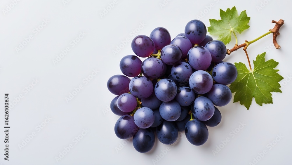 Fototapeta premium Juicy purple grapes in flatlay view isolated on white background for summer health