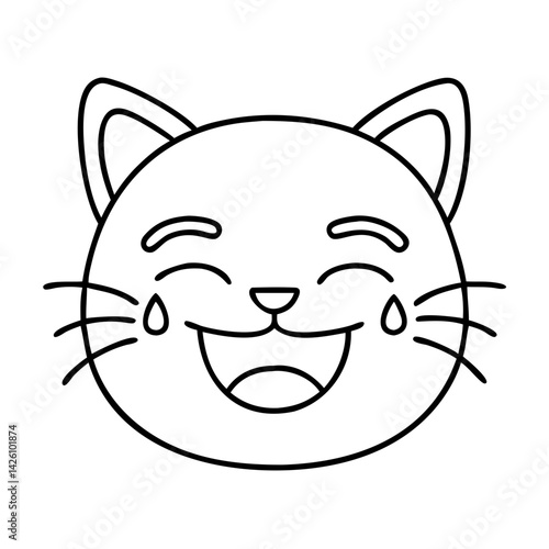 cat face with tears of joy icon, cat face with tears of joy line art - simple line art of cat face with tears of joy, perfect for cat face with tears of joy logos and icons