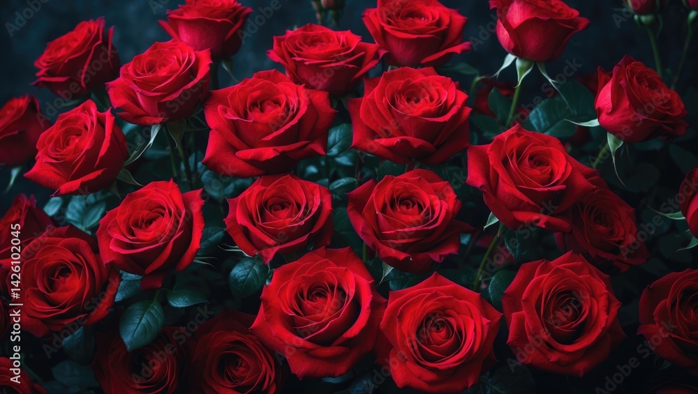Naklejka premium Vibrant Red Roses Background for Summer and Wedding Decorations