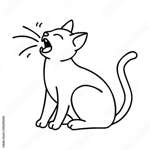 cat meowing icon, cat meowing line art - simple line art of cat meowing, perfect for cat meowing logos and icons