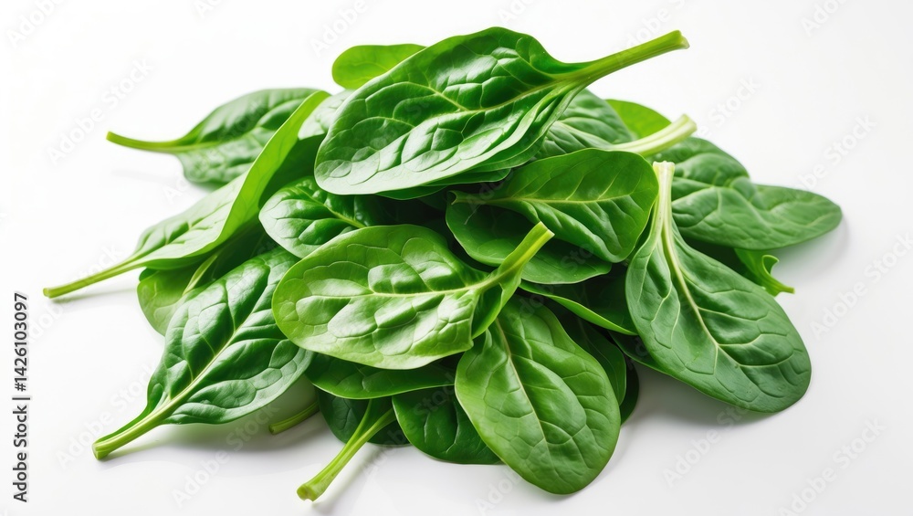Close-up of fresh green baby Spinach leaves isolated on white background Close-up of fresh green baby Spinach leaves isolated on white background