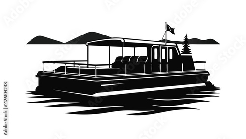 minimal pontoon boat black vector design