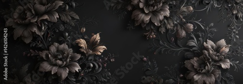 Luxurious black floral wallpaper, classy chic design, intricate details , vintage, modern, home