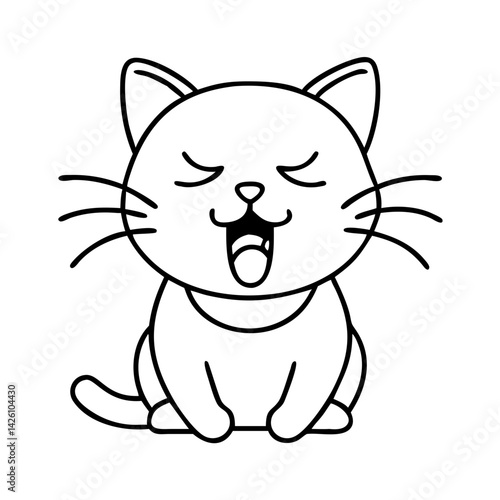 cat yawning icon, cat yawning line art - simple line art of cat yawning, perfect for cat yawning logos and icons