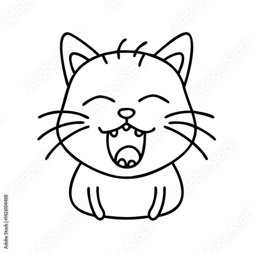 cat yawning icon, cat yawning line art - simple line art of cat yawning, perfect for cat yawning logos and icons