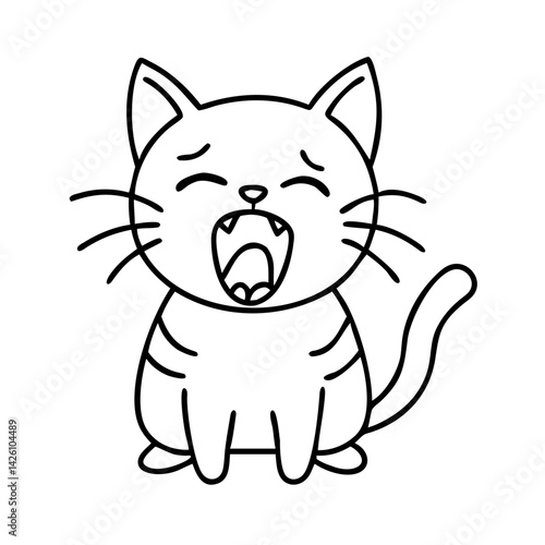 cat yawning icon, cat yawning line art - simple line art of cat yawning, perfect for cat yawning logos and icons