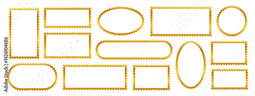 Set of golden gradient empty different forms postcard stamp vector frames