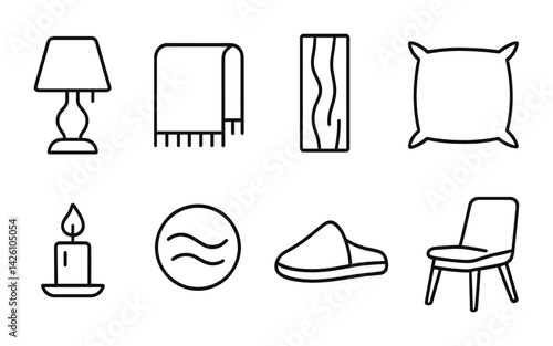 Cozy home elements icon set - linear style