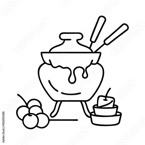 chocolate fondue pot icon, chocolate fondue pot line art - simple line art of chocolate fondue pot, perfect for chocolate fondue pot logos and icons