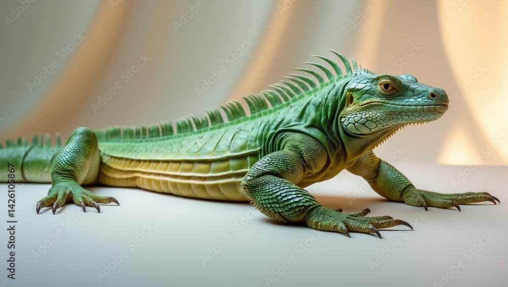 Obraz premium Colorful Wild Green Iguana with Black and Blue Accents