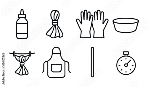Kitchen cleaning icons set: linear style essentials for home and professional use