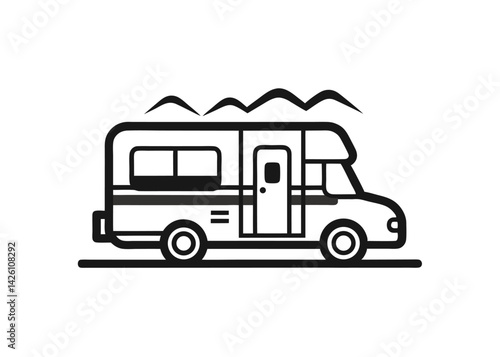rv black and white icon minimalist style