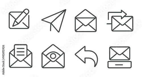 Email and messaging icon set - linear style collection for communication, mail, and messaging