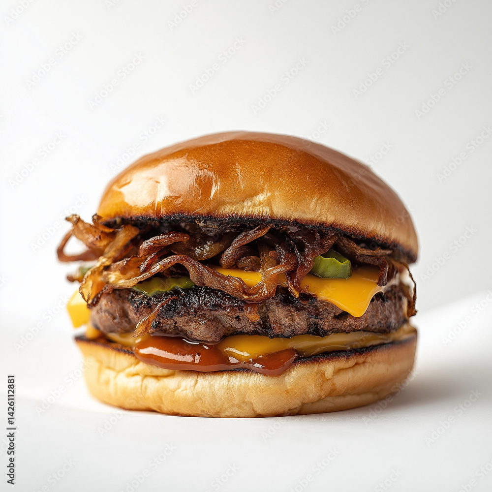 Fototapeta premium a gross greasy burger, clean white background