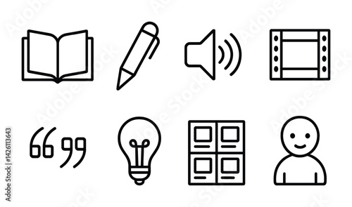 Education and learning icon set - linear style with eight essential symbols