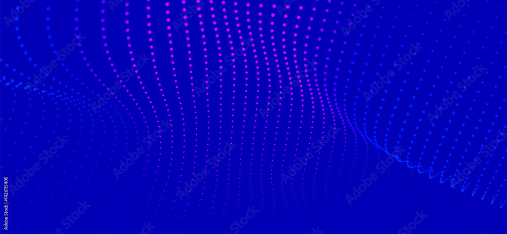 Abstract background with dynamic color wave. Futuristic dotted wave of bright particles. Colorful background for presentation design. Wide format 3D illustration. Weave effect. Abstract background with dynamic color wave. Futuristic dotted wave of bright particles. Colorful background for presentation design. Wide format 3D illustration. Weave effect.
