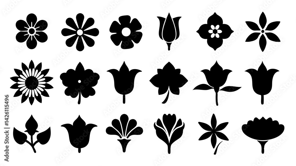 set of floral icon silhouette vector on white background set of floral icon silhouette vector on white background