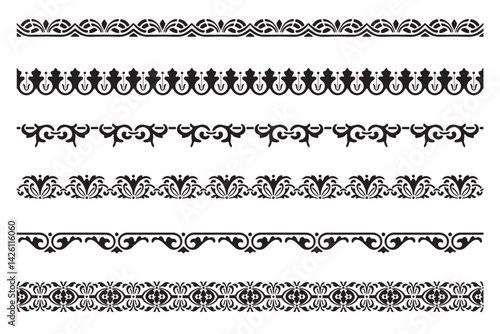 Set of decorative floral seamless ornamental border - Vector modular