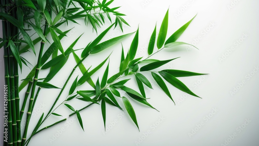 Fresh bamboo leaves displayed on a white background Fresh bamboo leaves displayed on a white background