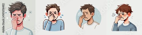 set vector people disgusted expression by covering their nose