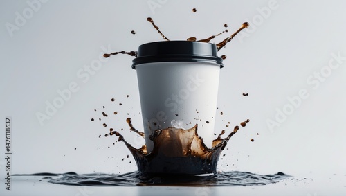 Obraz na płótnie Disposable paper cup with splashing hot coffee and plastic lid w salonie
