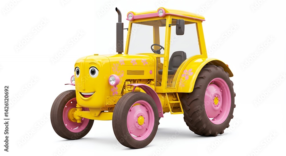 Naklejka premium Animated cartoon yellow tractor illustration