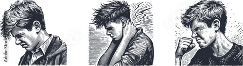 Set of Engraving Designs Featuring a Teenager Turning Away with a Scrunched-Up Face – Expressive Youth Silhouette Art for Engraving, Wood, Metal, and Glass Projects teenager, turning,etching