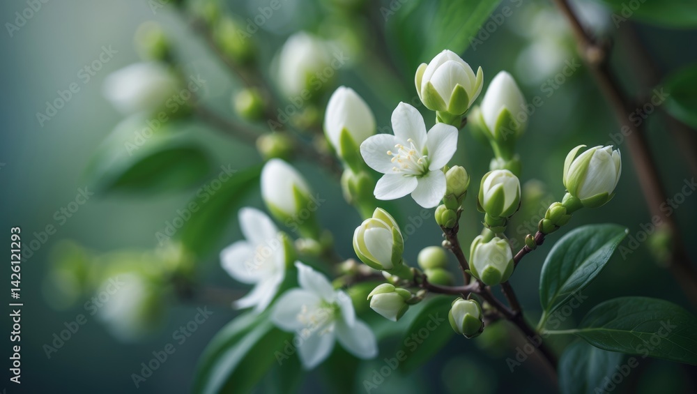 Fototapeta premium The white Jasmine flower belongs to the jasmine species.