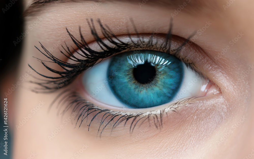 Realistic close-up of human eye with blue iris. Vision and identity concept.
Realistic close-up of human eye with blue iris. Vision and identity concept.