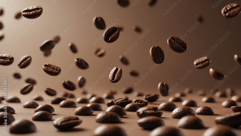 Obraz premium Coffee bean background with falling beans and space for copy