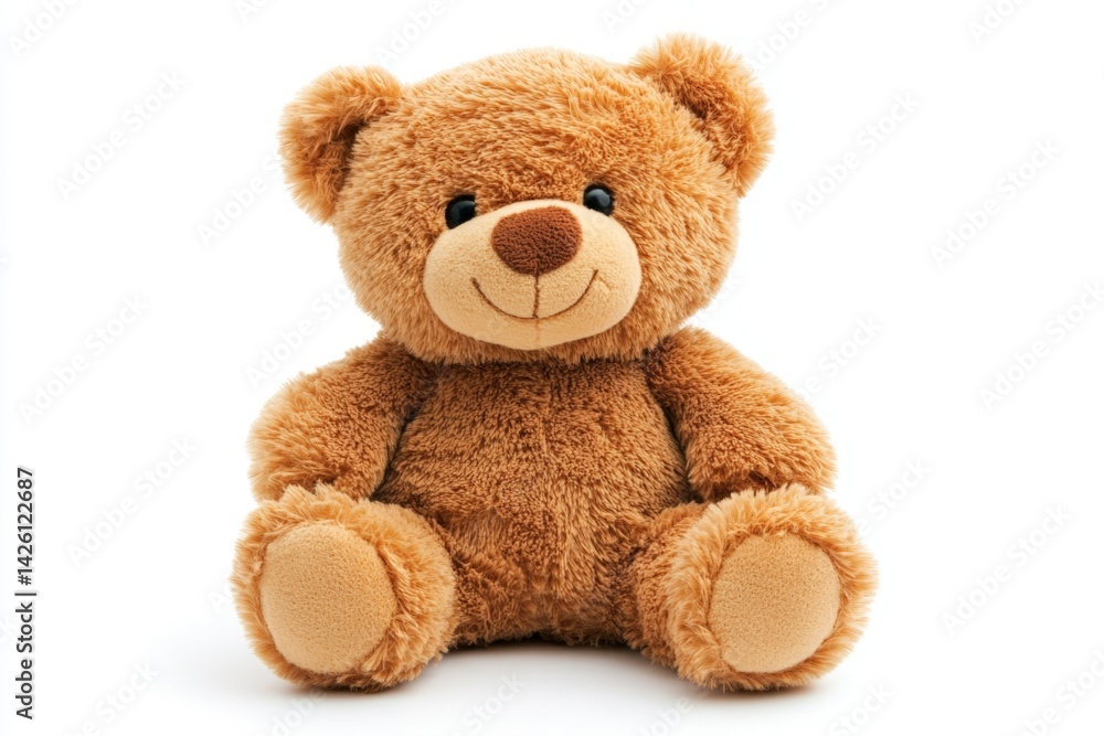 Soft and cuddly teddy bear sitting against a plain background, perfect for children and collectors alike Soft and cuddly teddy bear sitting against a plain background, perfect for children and collectors alike