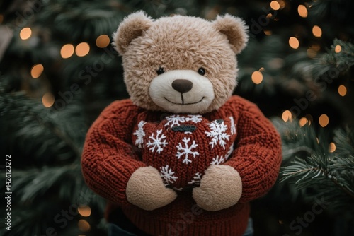 Wallpaper Mural Cute teddy bear wearing a red sweater holding a heart-shaped pillow among festive decorations in a cozy setting Torontodigital.ca