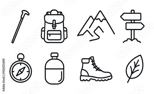 Hiking and camping icon set: linear style for outdoor adventure design