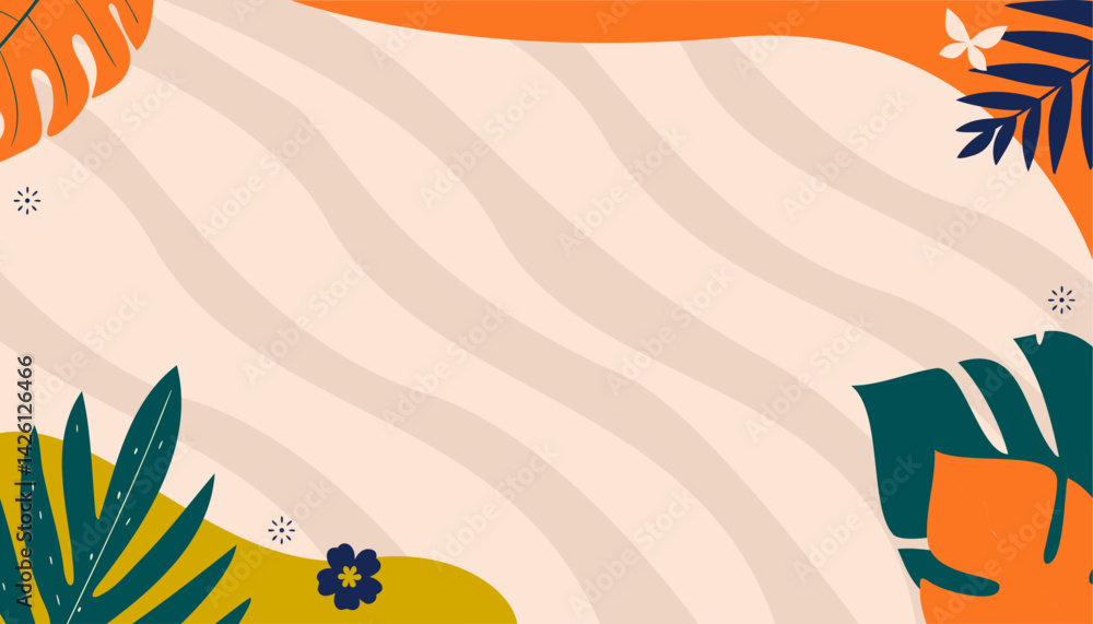 Obraz premium Floral Illustration Background with Green And Orange Colors