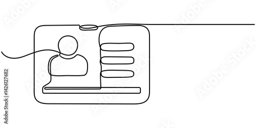 continuous line drawing employee identification card illustration vector, Continuous one line drawing employee identification card illustration. Vector ID one line card, Business ID Card Continuous. 