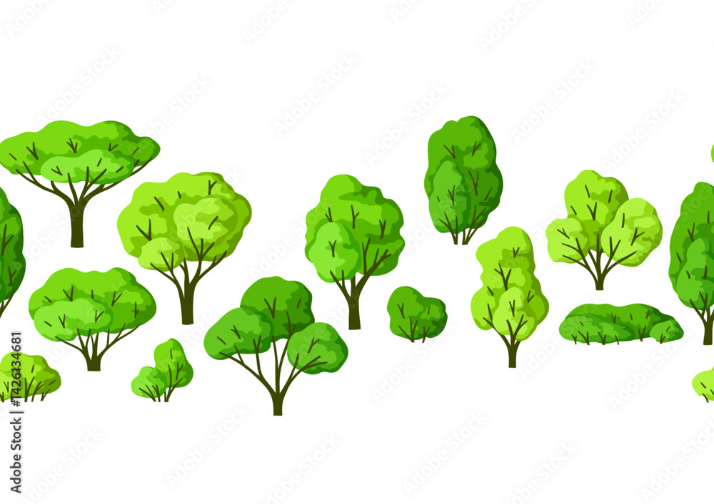 Pattern with trees. Spring or summer stylized plants.