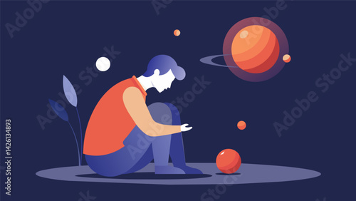 A person struggling with their mental health finds solace in the teachings of stoicism learning to accept what they cannot change and focus on what. Vector illustration