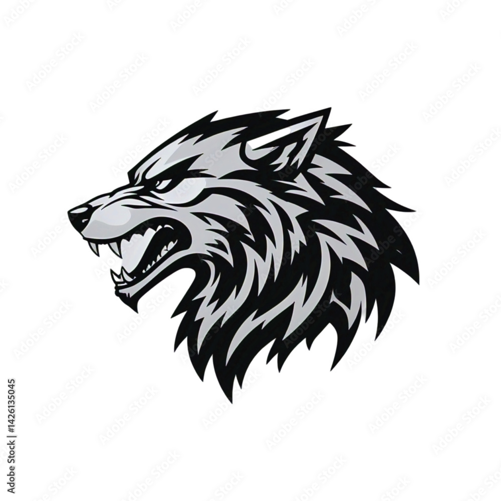 Obraz premium Roaring Wolf Head Silhouette Logo – Minimalist Vector, Bold Black on White