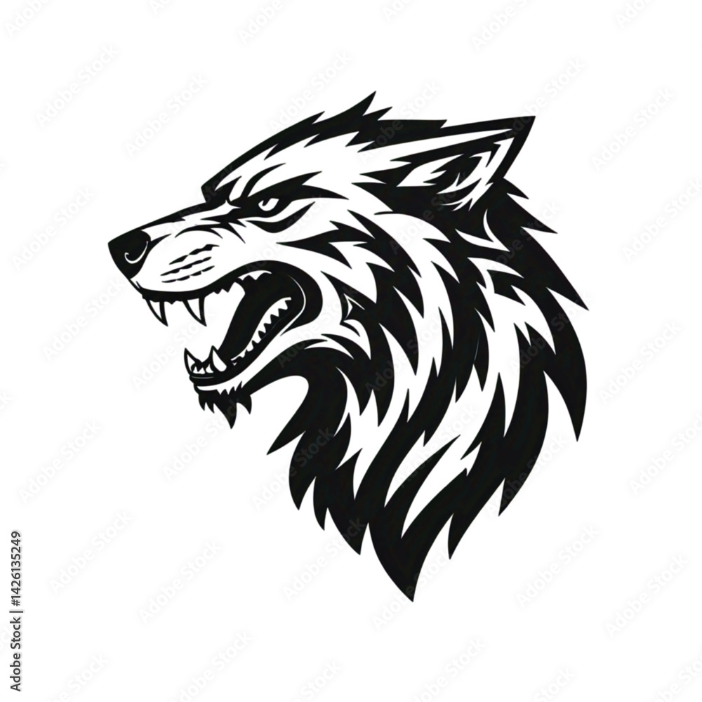 Fototapeta premium Roaring Wolf Head Silhouette Logo – Minimalist Vector, Bold Black on White