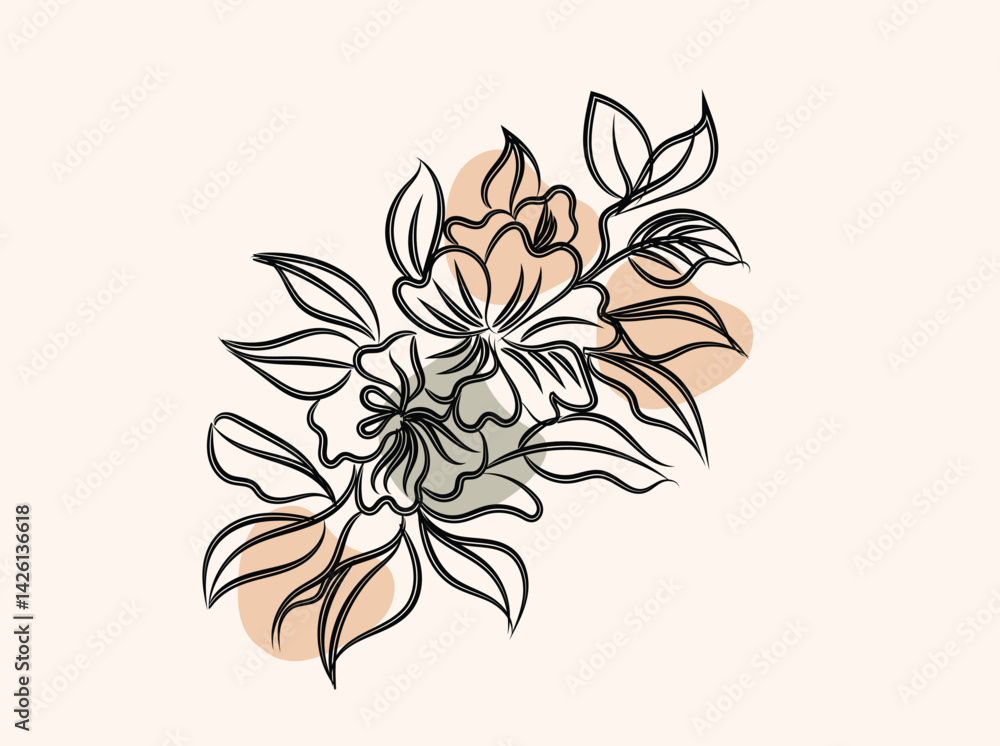 Obraz premium Elegant Line Art Floral Bouquet with Abstract Shapes