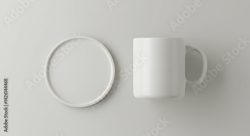 Blank white mug and saucer mockup on a plain background perfect for showcasing your design or brand photo