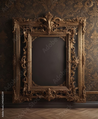 Ornate frames adorn luxurious damask backdrop  ,  damask texture,  art
