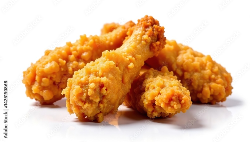 Crispy fried chicken strips isolated on white, poultry, lunch Crispy fried chicken strips isolated on white, poultry, lunch