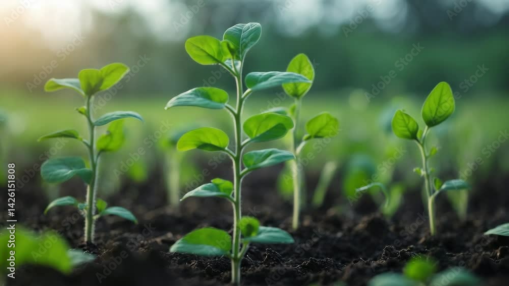 Close-up view of soybean sprout. Vegetation in exposed land. Close-up view of soybean sprout. Vegetation in exposed land.